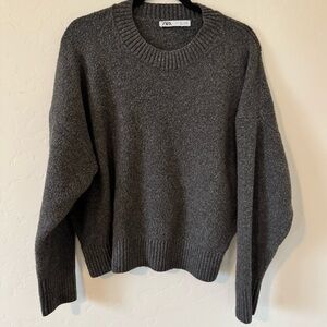 Zara Charcoal Crew Neck Sweater Size L